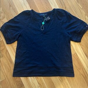 Tommy Hilfiger Navy Short Sleeve Tee with Crochet Trim